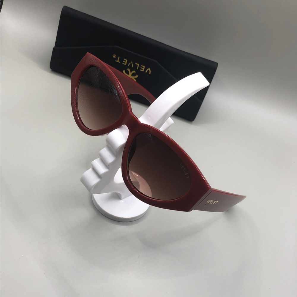 Velvet Eyewear Red Rosa Geometric Cat Eye Sunglasses Retro Modern Style
